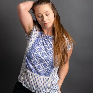Blue White Mediterranean Blouse by Lucky Brand